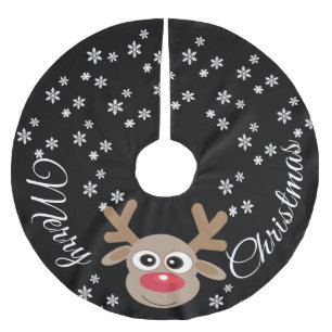 Rentier Cartoon Weihnachten Schwarz-weiße Schneefl Polyester Weihnachtsbaumdecke