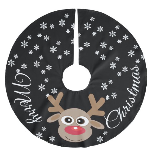 Rentier Cartoon Weihnachten Schwarz-weiße Schneefl Polyester Weihnachtsbaumdecke (Vorderseite)