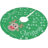 Rentier Cartoon Weihnachts Grün weiße Schneeflocke Polyester Weihnachtsbaumdecke (Schrägansicht)