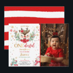 Rentier Christmas 1. Geburtstag Roter Winter Hirsc Einladung<br><div class="desc">Rentier Weihnachten 1. Geburtstag Roter Winter Einladung</div>