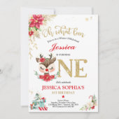 Rentier Christmas 1. Geburtstag Roter Winter Hirsc Einladung (Vorderseite)