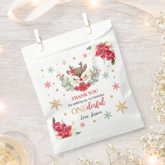 Rentier Christmas 1. Geburtstag Roter Winter Hirsc Geschenktütchen (Ausgeschnitten)