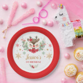 Rentier Christmas 1. Geburtstag Roter Winter Hirsc Pappteller (Party)