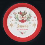 Rentier Christmas 1. Geburtstag Roter Winter Hirsc Pappteller<br><div class="desc">Rentier Weihnachten 1. Geburtstag Roter Winter Hirschpapier Platte</div>