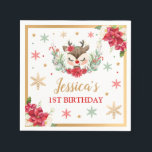 Rentier Christmas 1. Geburtstag Roter Winter Hirsc Serviette<br><div class="desc">Rentier Christmas 1. Geburtstag Roter Winter Deer Napkins</div>