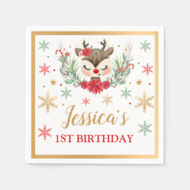 Rentier Christmas 1. Geburtstag Roter Winter Hirsc Serviette