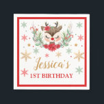 Rentier Christmas 1. Geburtstag Roter Winter Hirsc Serviette<br><div class="desc">Rentier Christmas 1. Geburtstag Roter Winter Deer Napkins</div>