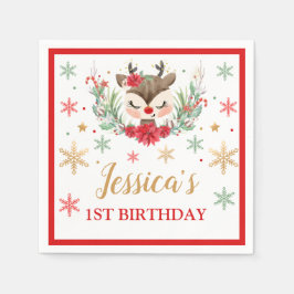 Rentier Christmas 1. Geburtstag Roter Winter Hirsc Serviette
