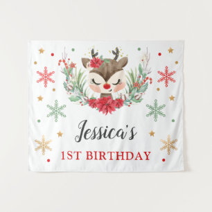 Rentier Christmas 1. Geburtstag Winter Deer Banner Wandteppich