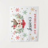 Rentier Christmas 1. Geburtstag Winter Deer Banner Wandteppich (Vorderseite)