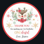 Rentier Christmas 1. Geburtstag Winter Hirsche Gef Runder Aufkleber<br><div class="desc">Rentierweihnachtsfest 1. Geburtstag Winter Deer Favor Classic Round Sticker</div>