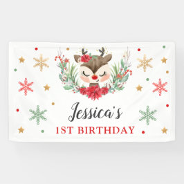 Rentier Christmas 1. Geburtstag Winterhirsch Banner