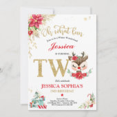 Rentier Christmas 2. Geburtstag Roter Winter Hirsc Einladung (Vorderseite)