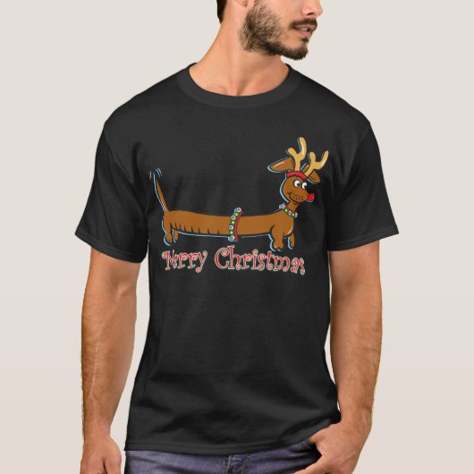 Rentier Christmas Dackel T-Shirt (Vorderseite)