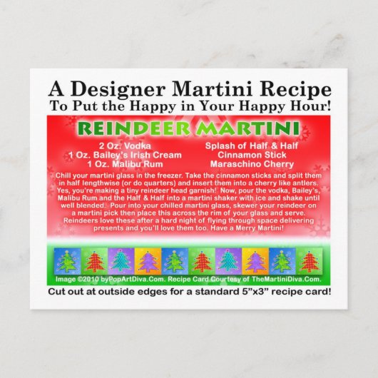 Rentier Christmas Martini Rezept Postkarte (Vorderseite)