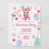 Rentier Christmas Party Pink Einladung (Vorderseite)