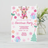Rentier Christmas Party Pink Einladung (Stehend Vorderseite)