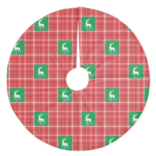 Rentier Christmas Red Green Twill Kariert Fleece Weihnachtsbaumdecke (Vorderseite)