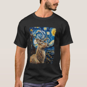 Rentier Christmas Santa Claus Starry Night Painti T-Shirt