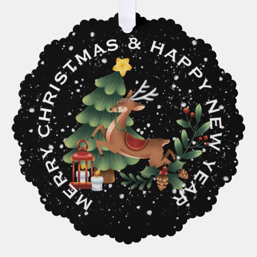 Rentier & Christmas Tree , PERSONALISIERTE CHRISTM Ornament Karte (Vorderseite)