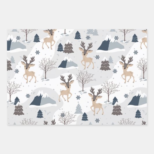 Rentier Christmas Wrapping Paper Set (3) - #1 Geschenkpapier Set (Vorderseite)