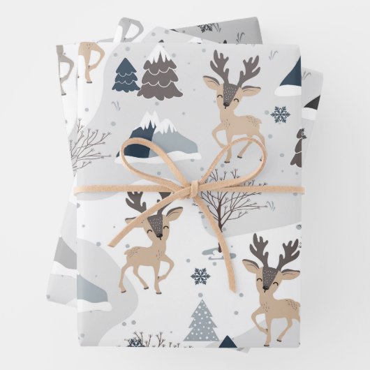 Rentier Christmas Wrapping Paper Set (3) - #1 Geschenkpapier Set (Beispiel)