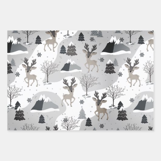 Rentier Christmas Wrapping Paper Set (3) - #1 Geschenkpapier Set (Vorderseite 3)