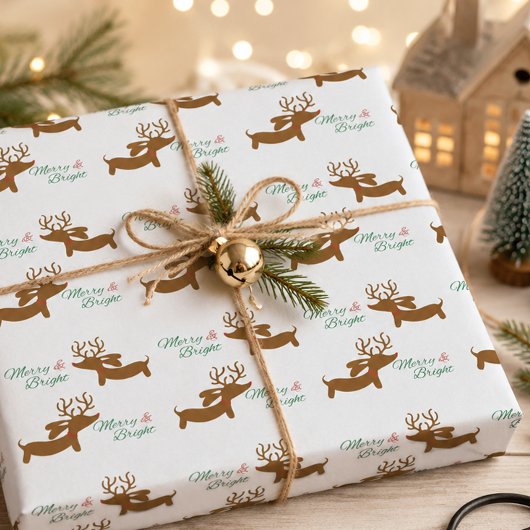 Rentier Dackel Merry & Bright Geschenkpapier