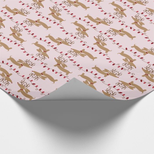 Rentier Dackel Rot und Rosa Weendeer Geschenkwrap Geschenkpapier (Ecke)