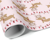 Rentier Dackel Rot und Rosa Weendeer Geschenkwrap Geschenkpapier (Rolleneckpunkt)