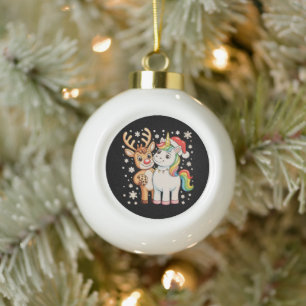 Rentier Einhorn Weihnachten Xmas Feiertage Keramik Kugel-Ornament