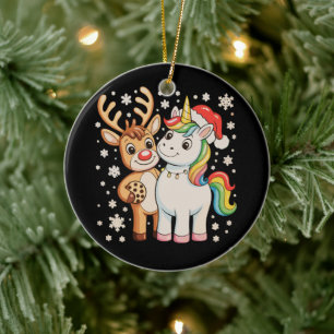 Rentier Einhorn Weihnachten Xmas Feiertage Keramik Ornament
