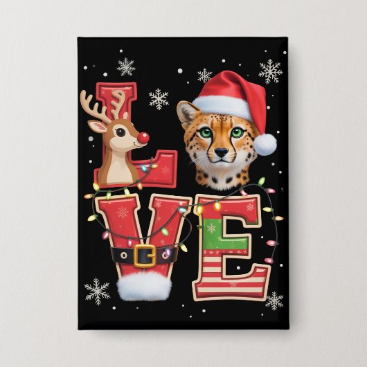 Rentier ELF Weihnachtsmann Hut Liebe Gepard Tier W Button (Vorderseite)