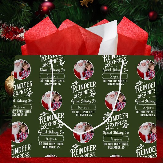 Rentier Express aus Santa, Foto Weihnachten Grün Große Geschenktüte