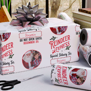 Rentier Express aus Santa Name & Foto Weihnachten Geschenkpapier