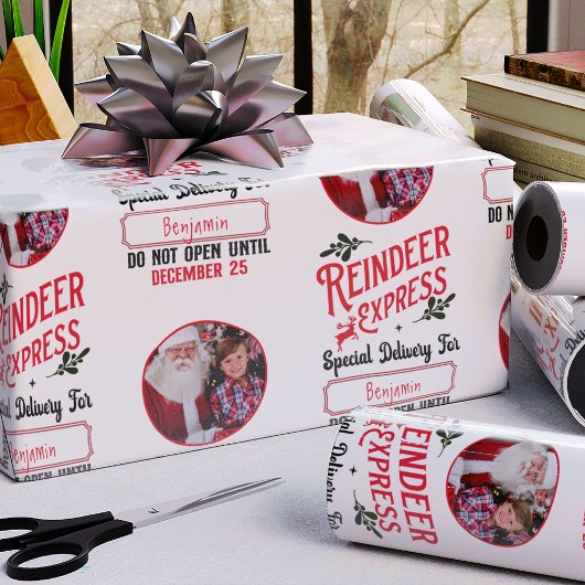 Rentier Express aus Santa Name & Foto Weihnachten Geschenkpapier