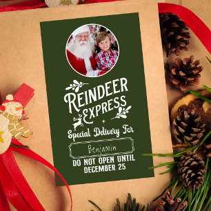 Rentier Express aus Santa Name & Foto Weihnachten Rechteckiger Aufkleber