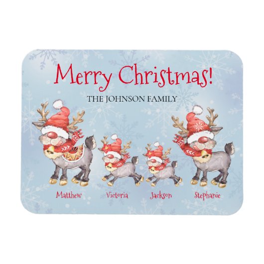 Rentier Family Personalisiert Frohe Weihnachtskart Magnet (Horizontal)