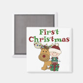 Rentier First Christmas T - Shirt und Geschenke Magnet (Vorderseite/Rückseite)