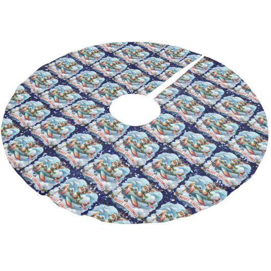 Rentier Flying Airplane Tree Skirt Polyester Weihnachtsbaumdecke (Schrägansicht)
