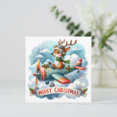 Rentier Flying Airplane Weihnachtskarte (Stehend Vorderseite)