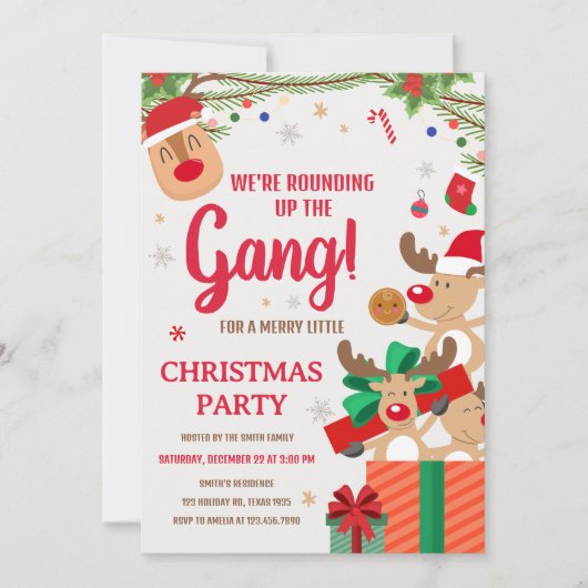 Rentier Fun Rounding Up the Gang Christmas Party Einladung (Vorderseite)