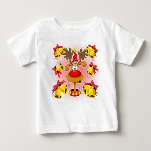 Rentier Fun Weihnachten Cartoon mit Bells Alarms Baby T-shirt (Vorderseite)