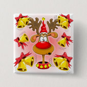 Rentier Fun Weihnachten Cartoon mit Bells Alarms Button (Vorderseite)