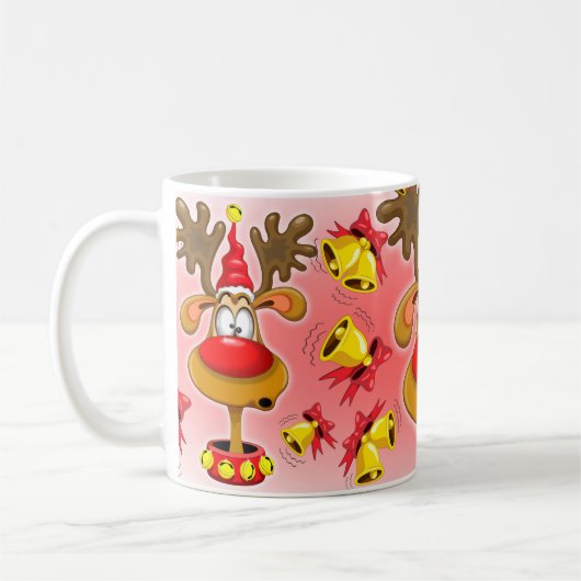 Rentier Fun Weihnachten Cartoon mit Bells Alarms Kaffeetasse (Links)