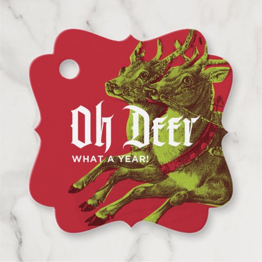 Rentier-Geschenk-Tag Grün/Rot Extravagant Geschenkanhänger (Vorderseite)