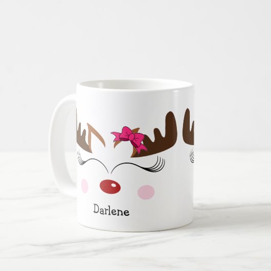 Rentier, Girly Niedlich Kaffeetasse (Vorderseite Links)