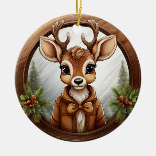 Rentier, Hirsch, Antler, Fawn, Rustikaler 🦌 🎄 Keramik Ornament (Vorne)