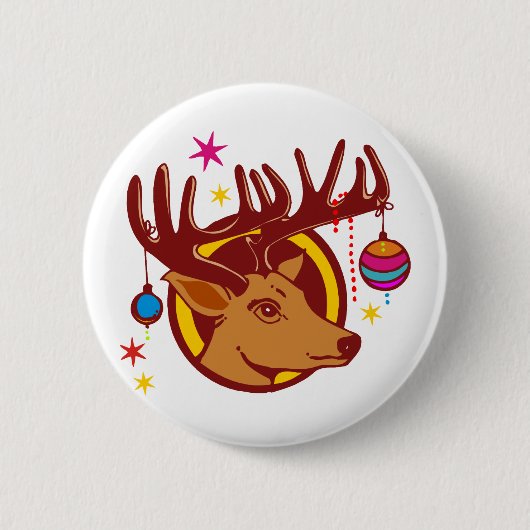 Rentier / Hirsch / Weihnachten + Ihr Text & Backgr Button (Vorderseite)