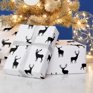 Rentier Holiday Pattern Schwarz-Weiß Geschenkpapier